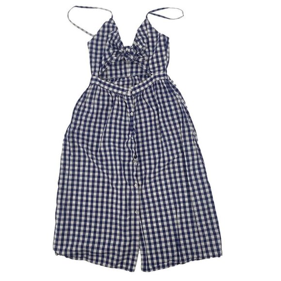 Zara Size Small Blue White Gingham Check Cut Out Midi Dress - Picture 3 of 12